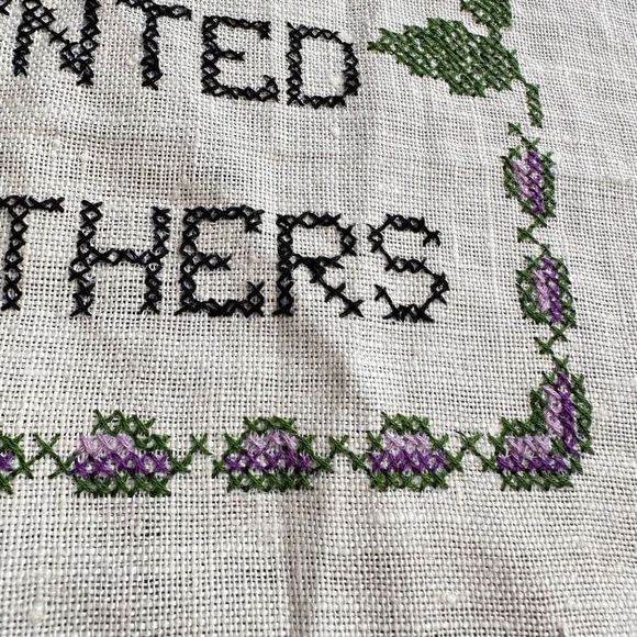 Vintage Embroidered God Invented Mothers Sampler Folk Art Primitive Handmade 80s - Picture 7 of 10
